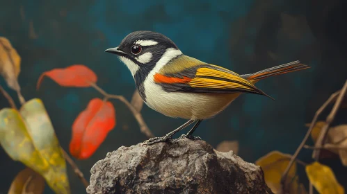Vivid Bird and Autumn Leaves