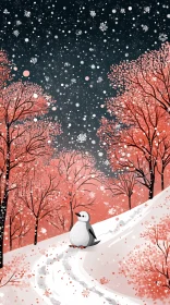 Penguin Amidst the Snowy Forest