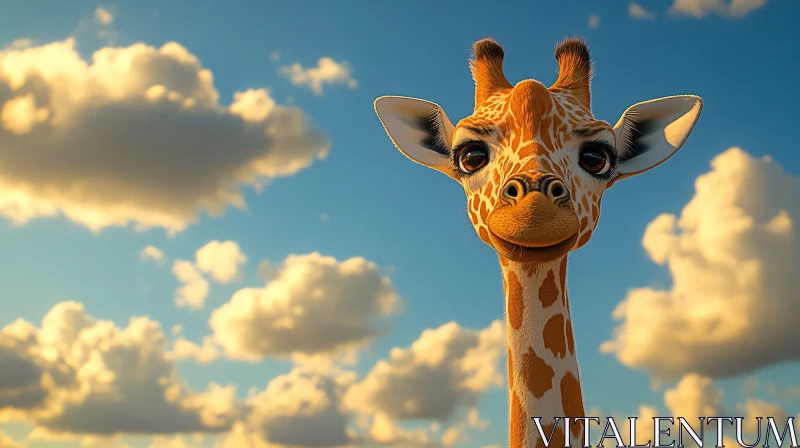 AI ART Curious Giraffe Beneath the Clouds