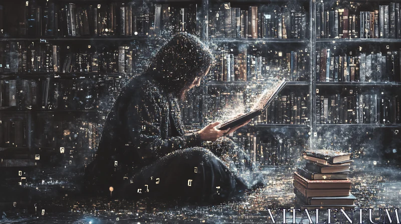 AI ART Person Reading in Magical Library