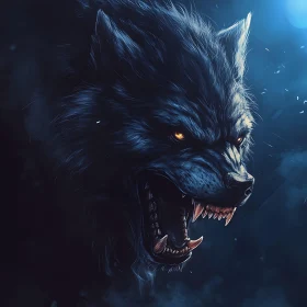 Fearsome Werewolf Portrait with Sharp Fangs