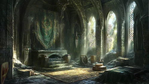 Mystical Interior: Sunlight in Stone Hall