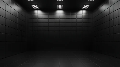 Dark Tiled Room with Overhead Lighting