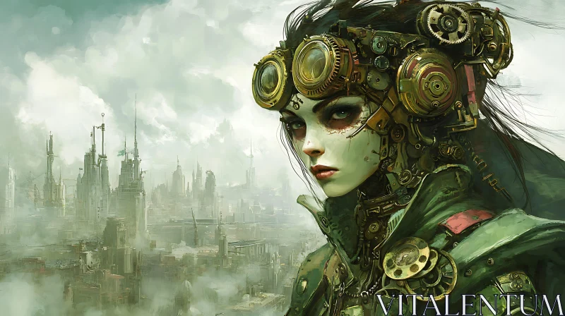 AI ART Goggled Lady in the Steampunk World