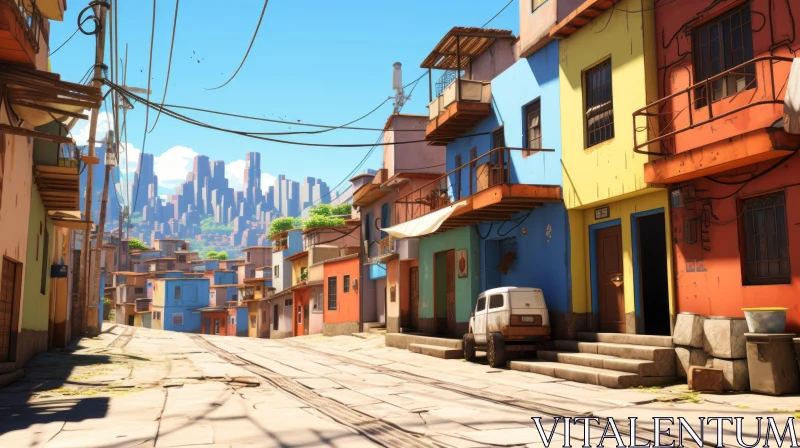 Animated City Street Scene with Adventurous Atmosphere AI Image