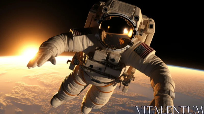 Astronaut Ascending in Space - Sunlit Evening Solapunk Art AI Image