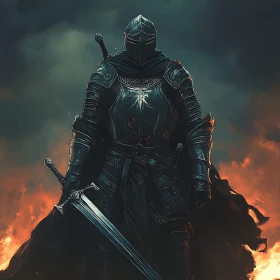 Armored Knight with Sword in Flames