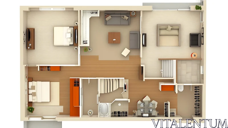 Apartment Layout with Interior Design Elements AI Image