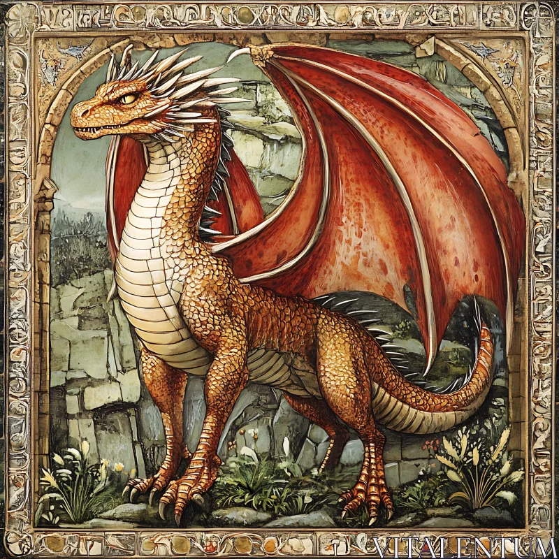 AI ART Dragon in Stone Frame