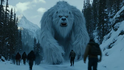 Giant Yeti Confrontation in Winter Landscape