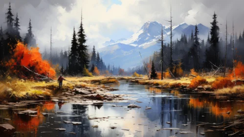 Captivating Autumn Painting: Tranquil Stream and Majestic Trees