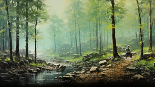 Captivating Painting of a Man in a Serene Forest