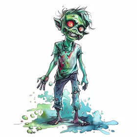 Cartoon Illustration of Zombie Boy in Green Slime