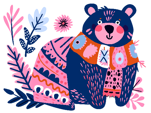 POD Design Colorful Bear Vector Illustration with Floral Elements