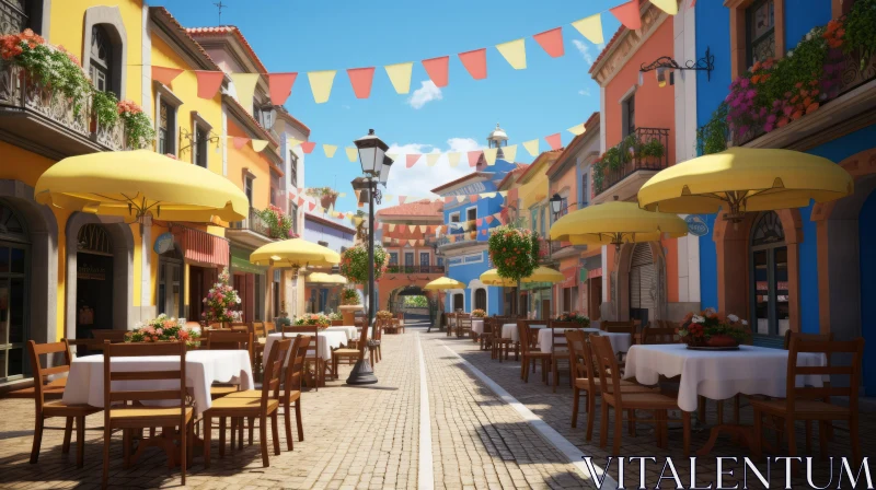 AI ART Colorful City Plaza with Umbrellas - Mediterranean Villagecore Aesthetics