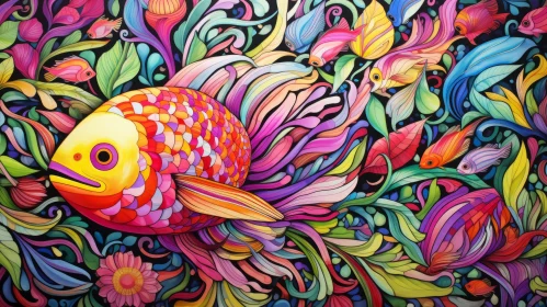 Colorful Fish Painting with Fantastical Compositions and Floral Surrealism