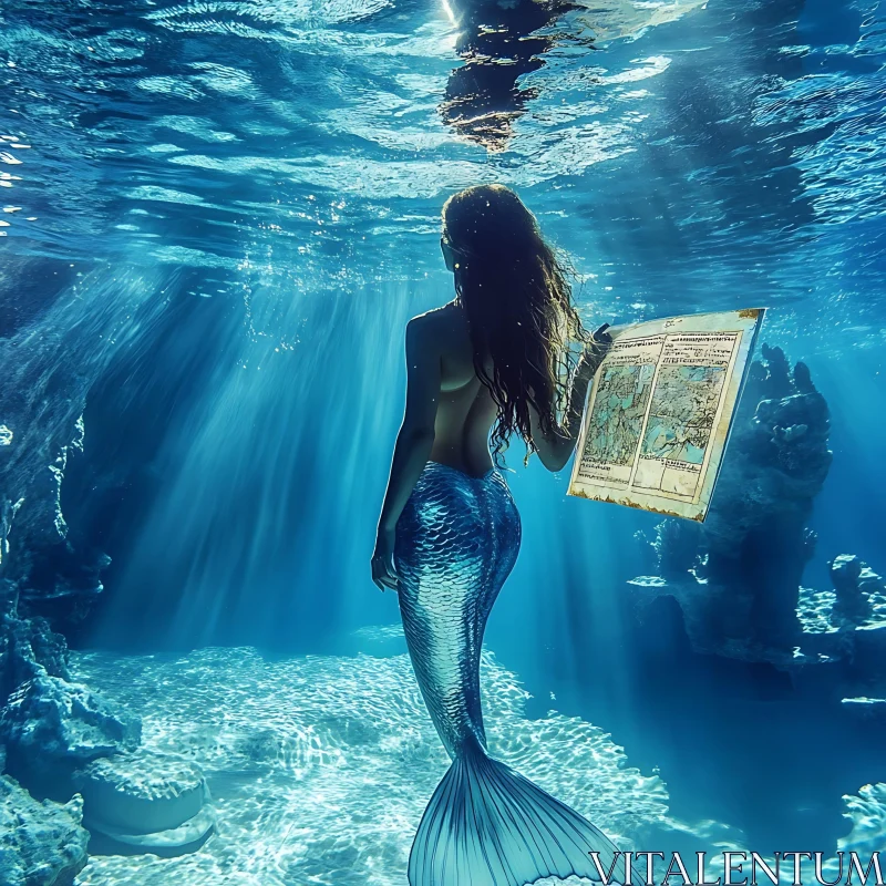 AI ART Aquatic Navigator: Mermaid with Ancient Map