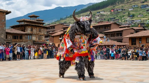 Colorful Yak Dancer in Bhutan Festival