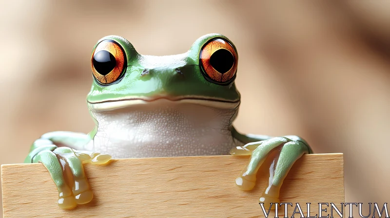 Green Tree Frog Close-Up AI Image