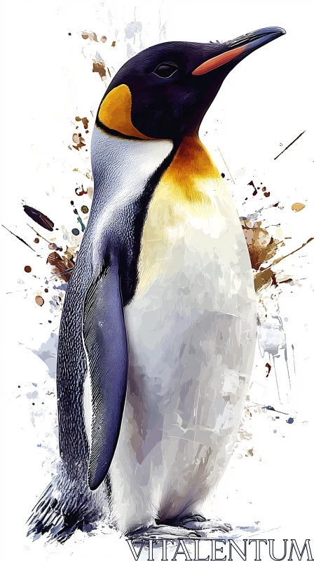 Penguin Painting with Abstract Background AI Image