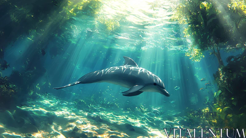 Sunlit Underwater Dolphin AI Image