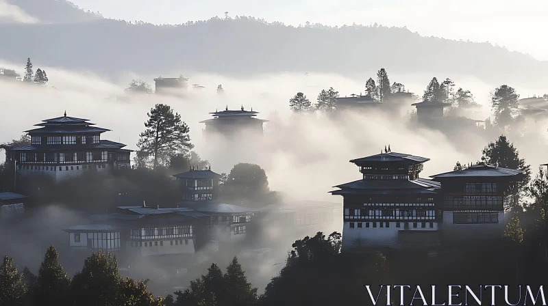 Foggy Buildings Landscape AI Image