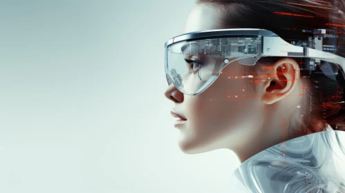 Futuristic Woman with Tech Goggles in Silver and Amber