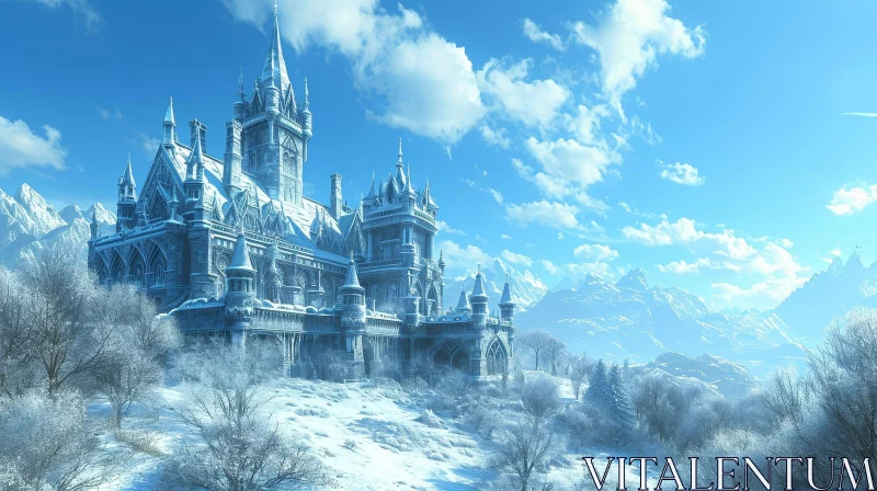 Majestic Ice Castle in a Serene Winter Landscape AI Image