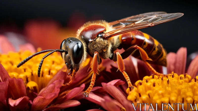 Maroon and Orange Wasp on Flower - A Transportcore Reflection AI Image