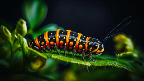 Orange and Black Striped Caterpillar on Plant: A Macro Nature Capture