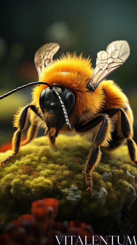 Orange Bee on Moss Cloud - Realistic Insect Illustration AI Image