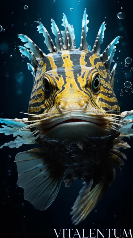 Striped Fish with Strong Facial Expression Underwater AI Image