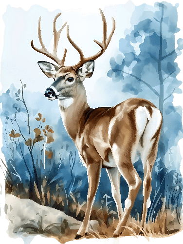 POD Design Watercolor Deer in Forest: A Soft, Dreamy Artwork