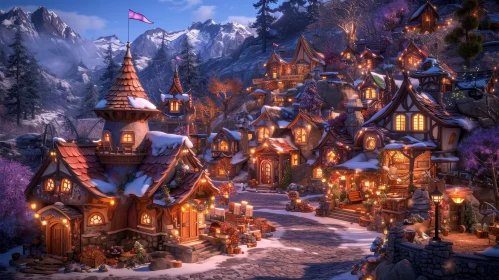 Winter Village Landscape in the Mountains - Serene and Peaceful