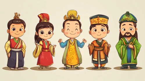 Cartoon Kids in Cultural Costumes