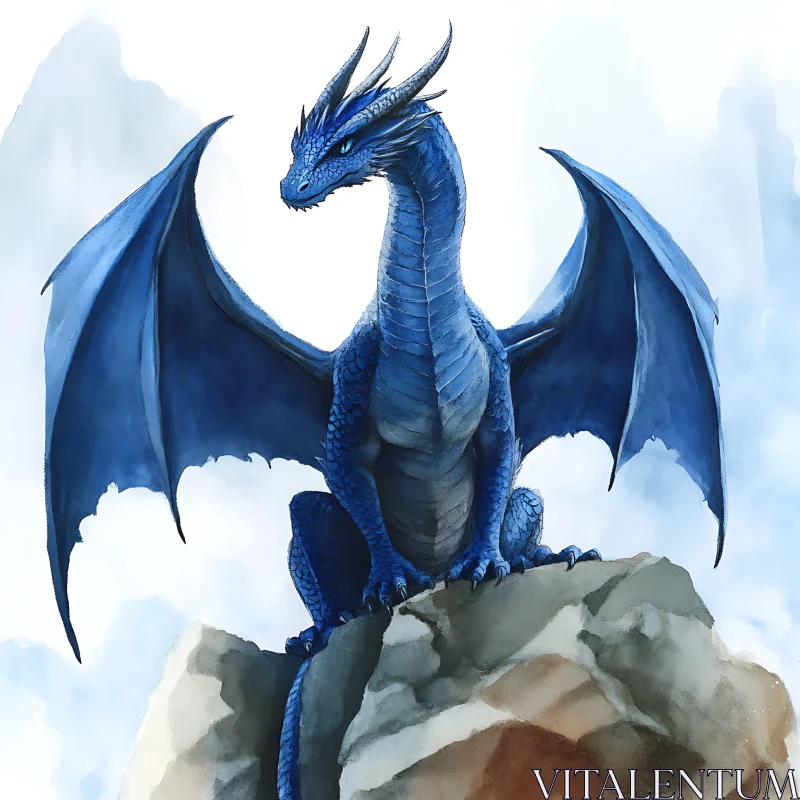 AI ART Azure Dragon Perched on Stone Peak