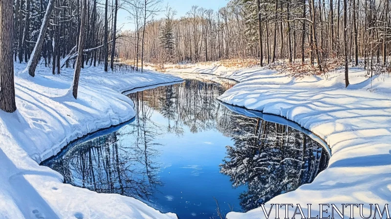 AI ART Tranquil Snow-Covered River through Forest