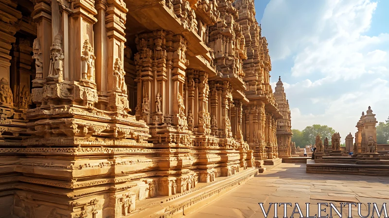 Ornate Temple Facade with Stone Sculptures AI Image