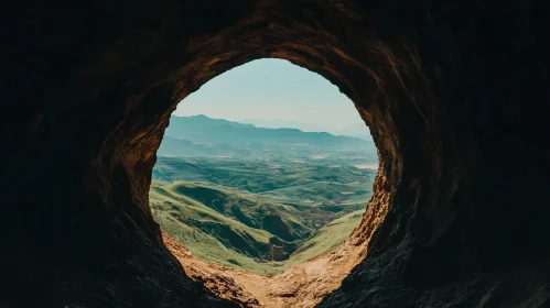 A View from Within the Cave to the Green Landscape