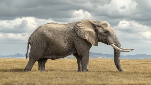 Elephant Grazing on Golden Plains