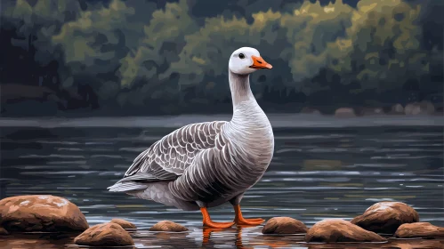 Goose on Rocks in Tranquil Setting