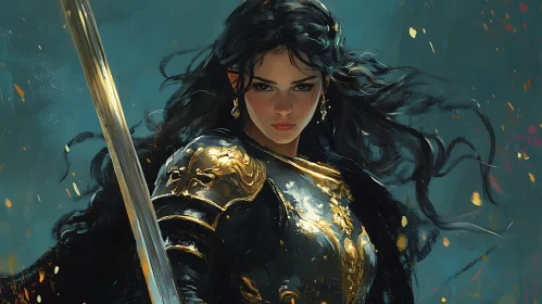 Female Warrior in Armor Digital Painting