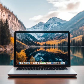 Autumn Mountain Scene on Laptop Screen