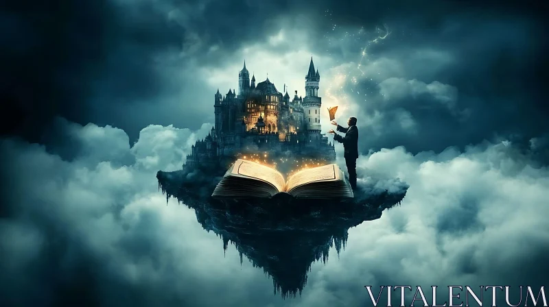 AI ART Floating Castle with Magic Book