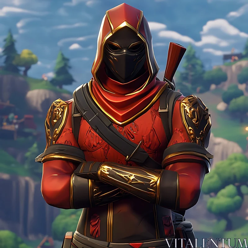 Hooded Warrior in Red Armor AI Image