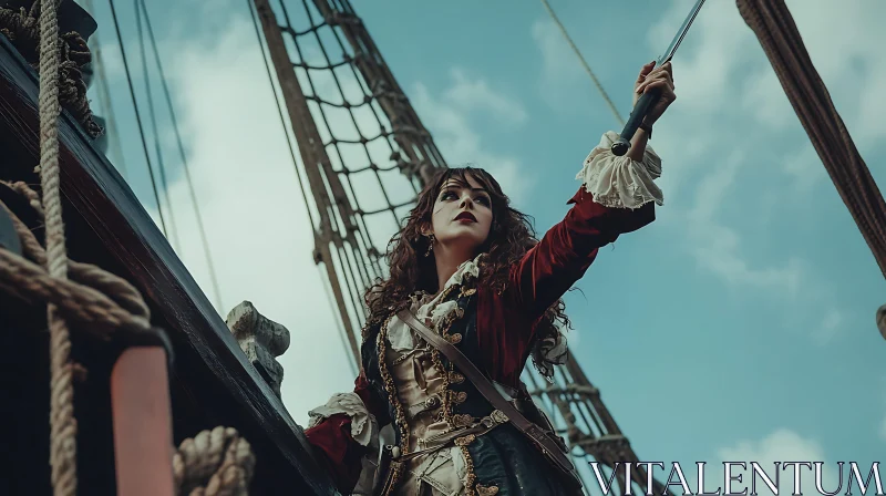 Woman Pirate with Sword on Ship AI Image