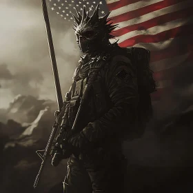 American Flag Futuristic Soldier Art