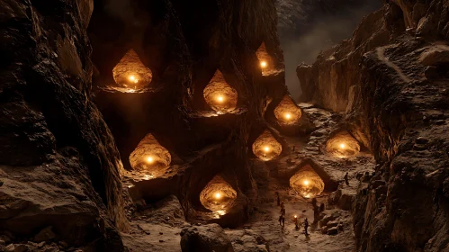 Glowing Orbs in Mountain Cave