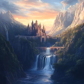Mountain Castle and Waterfalls
