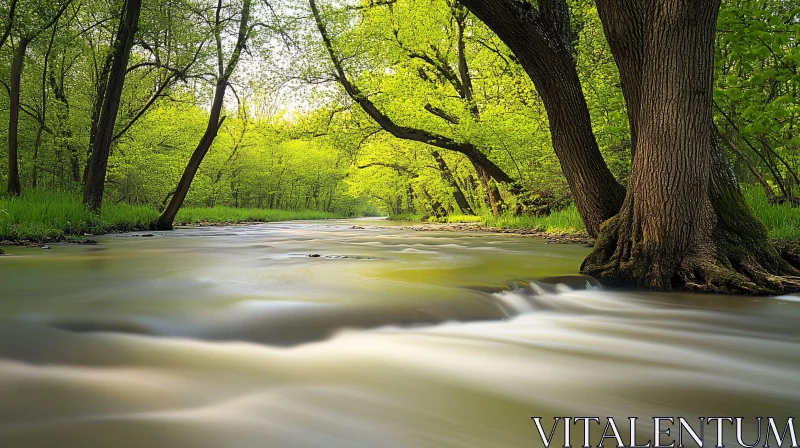 Tranquil Forest River Scene AI Image